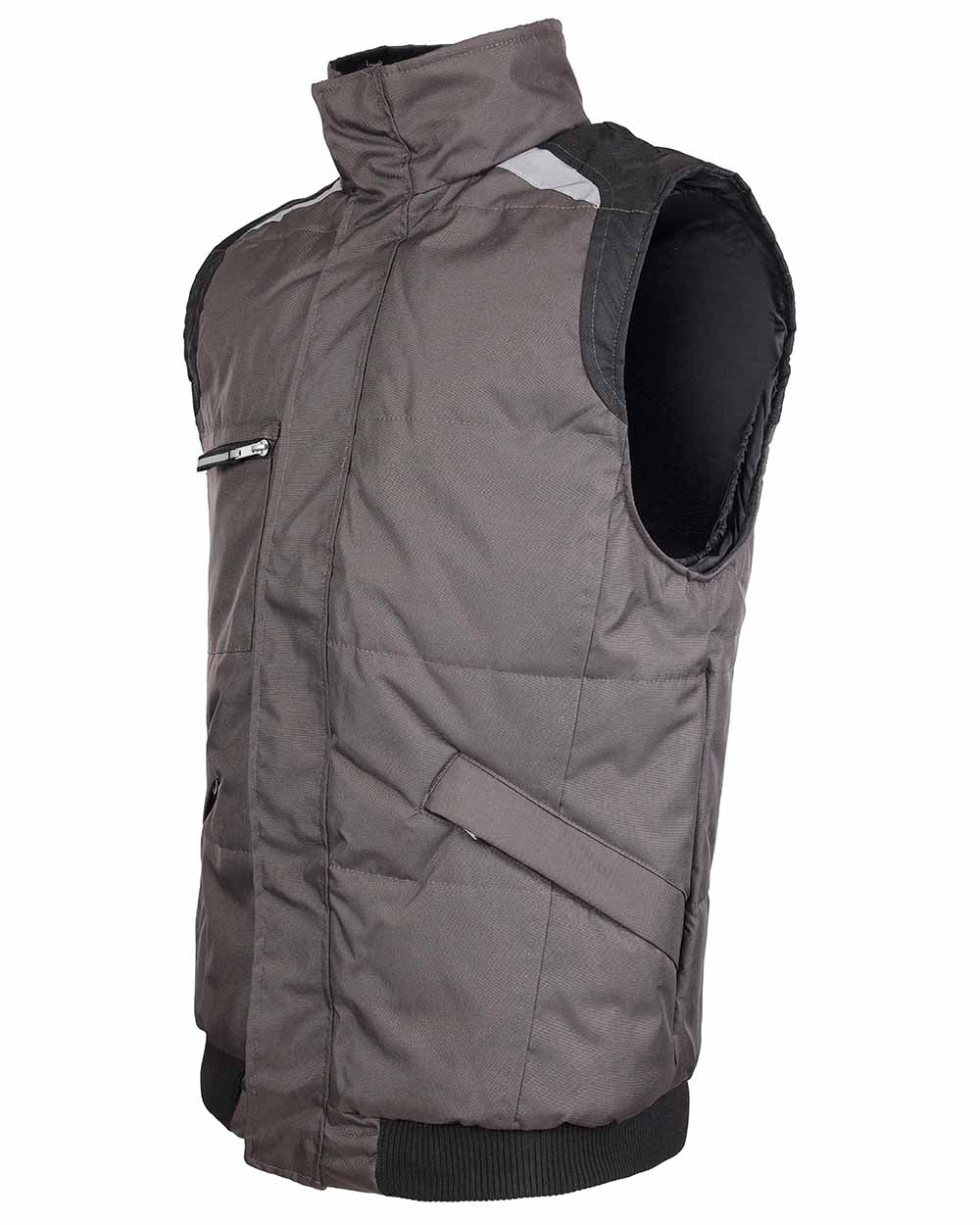 Side view showing thermal padding TuffStuff Pro Work Bodywarmer in Grey 
