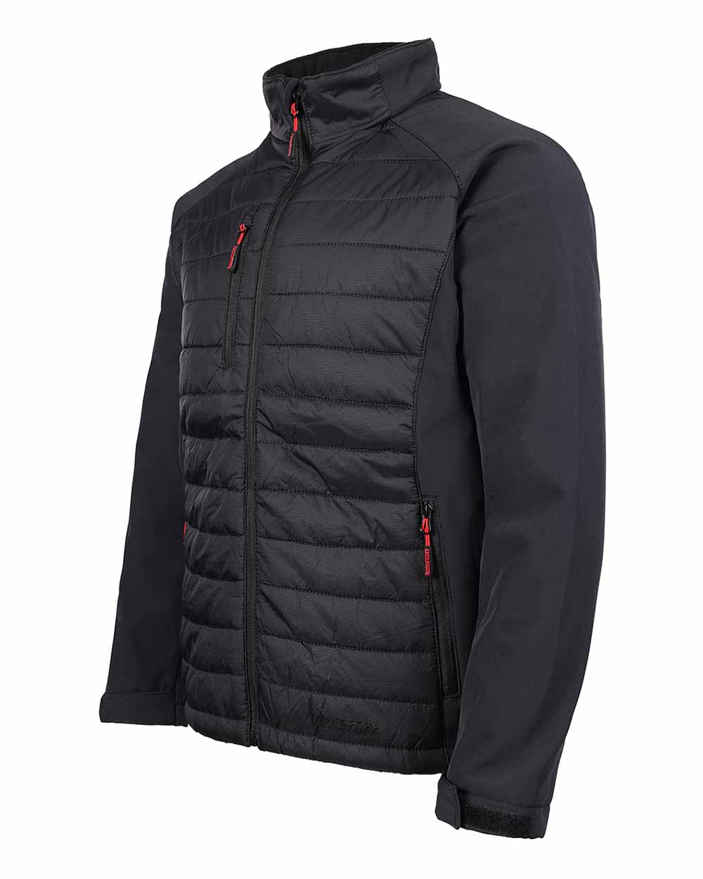 Side view showing zipped pockets TuffStuff Snape Softshell Jacket with quilted front 