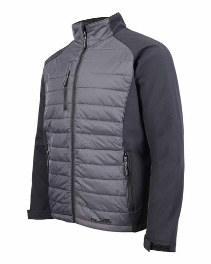 Side view showing zip chest pocket TuffStuff Snape Softshell Jacket with quilted front 