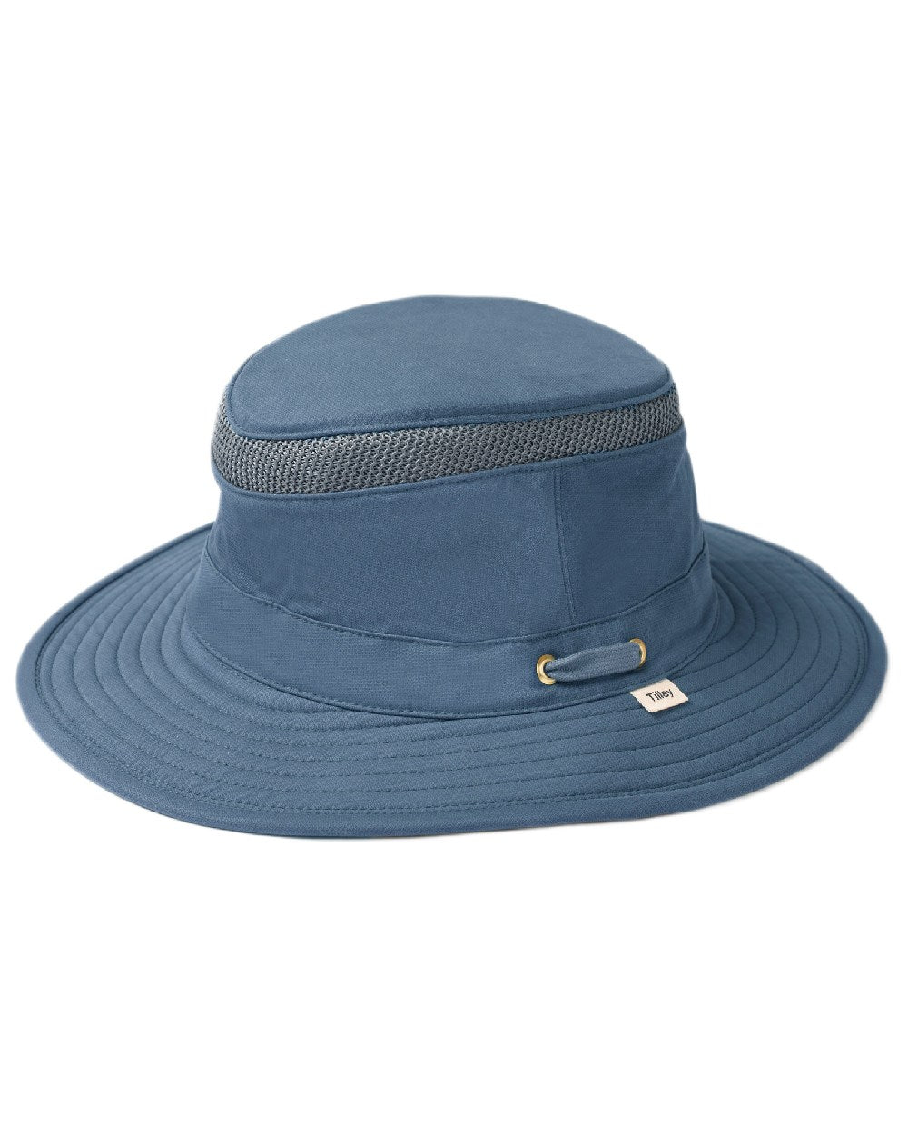 Mid Blue Coloured Tilley Airflo Organic T5MO Cotton Hat on white background 