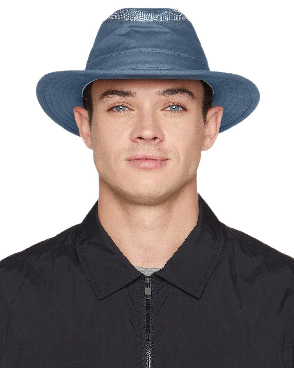 Mid Blue Coloured Tilley Airflo Organic T5MO Cotton Hat on white background 