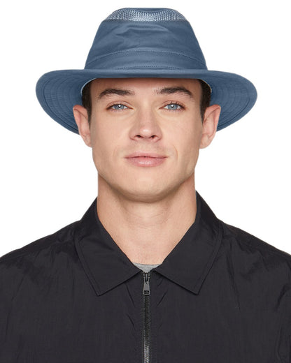 Mid Blue Coloured Tilley Airflo Organic T5MO Cotton Hat on white background 