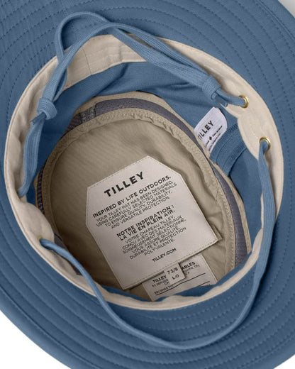 Mid Blue Coloured Tilley Airflo Organic T5MO Cotton Hat on white background 