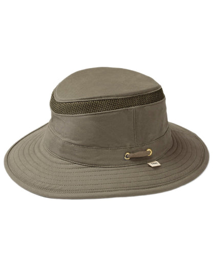 Olive Coloured Tilley Airflo Organic T5MO Cotton Hat on white background 
