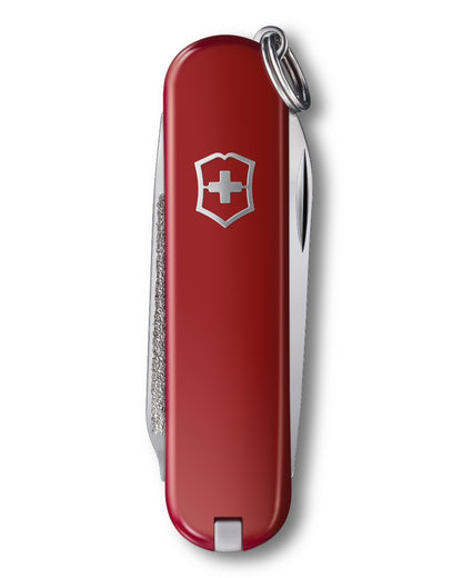 Red coloured Victorinox Escort Swiss Army Lightweight Pocket Knife on white background 