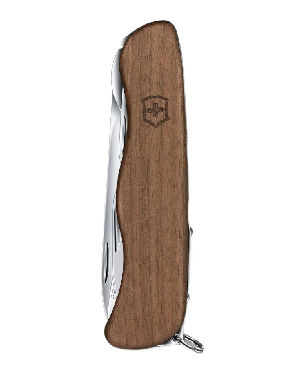 Walnut Wood Coloured Victorinox Forester Wood Swiss Army Pocket Knife on white background 