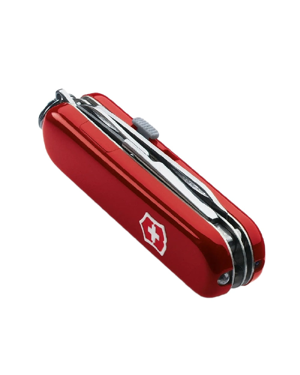 Red Coloured Victorinox Midnite Manager Swiss Army Medium Pocket Knife with LED Light on white background 