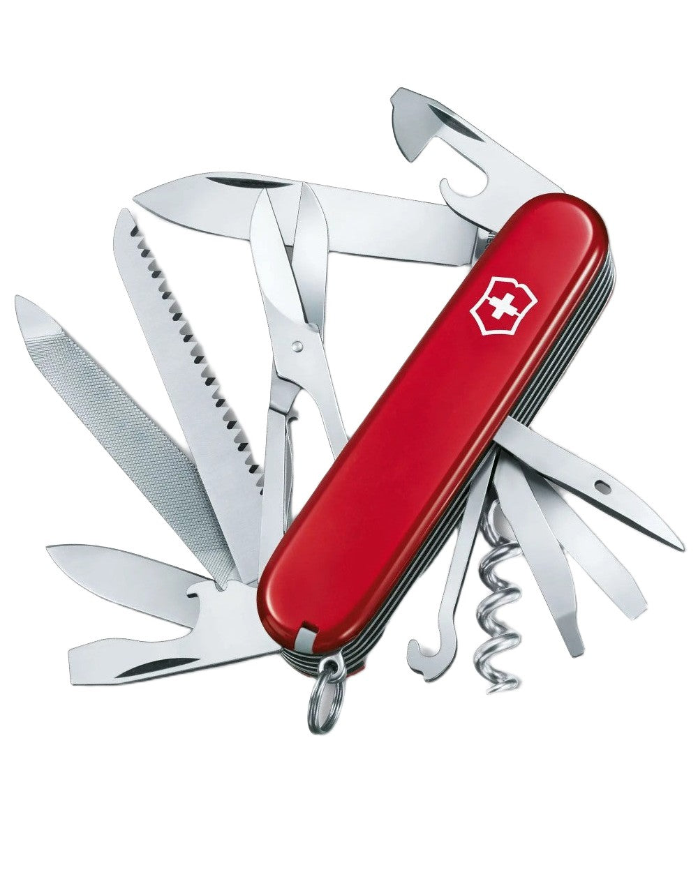 Red Coloured Victorinox Ranger Swiss Army Pocket Knife on white background 