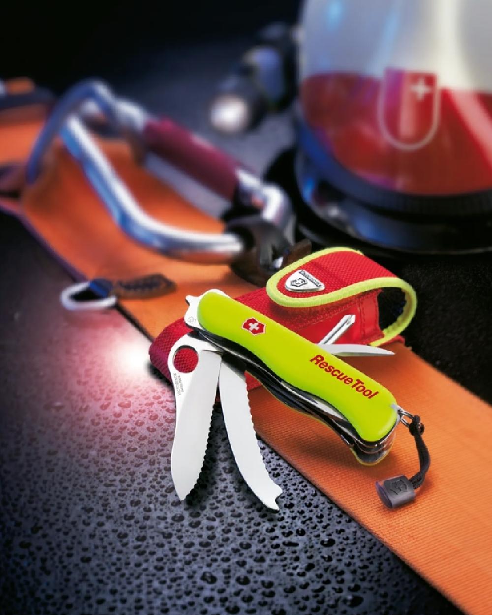 Victorinox Rescue Tool Swiss Army Pocket Knife on blur background