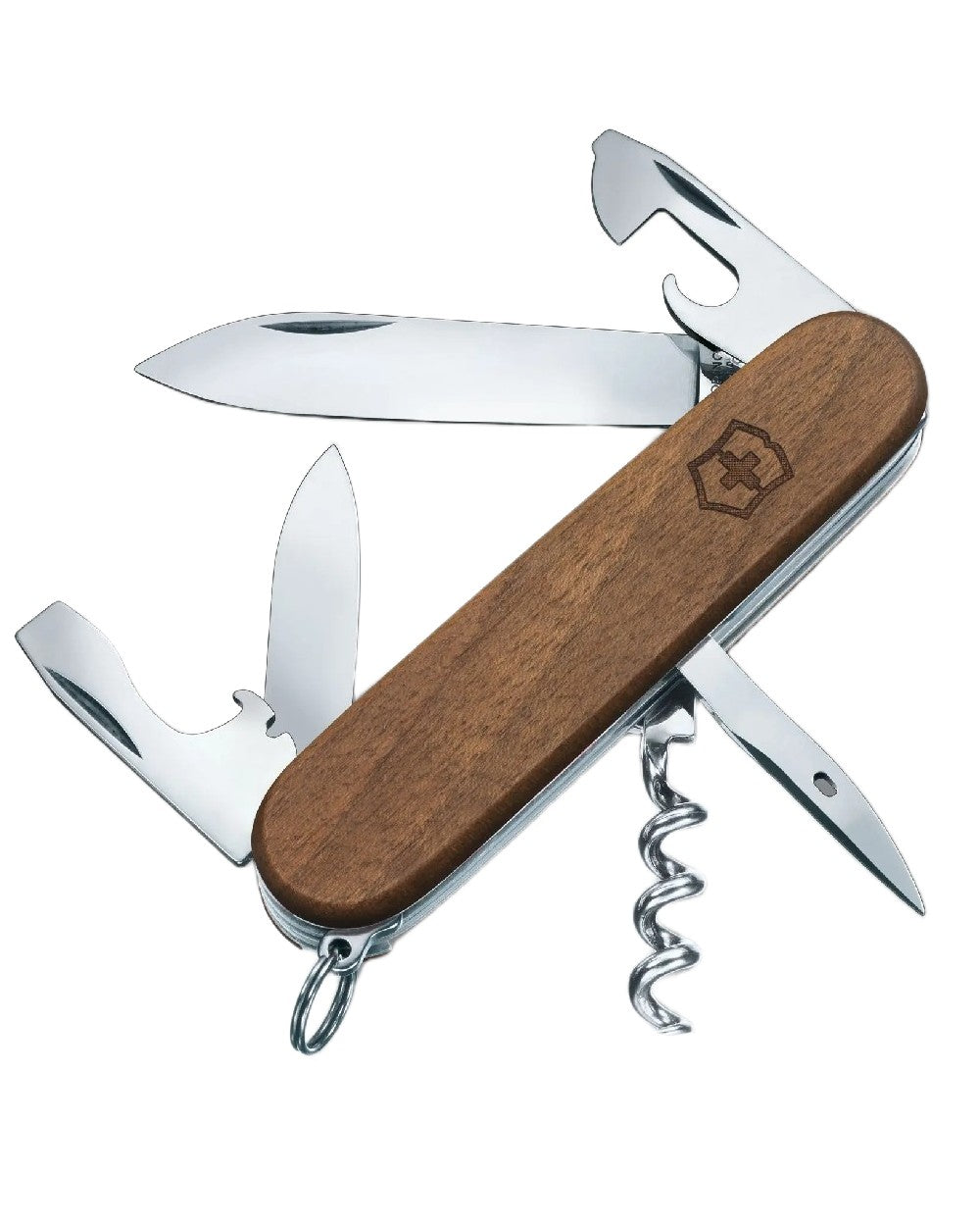 Walnut Wood Coloured Victorinox Spartan Wood Swiss Army Pocket Knife on white background 