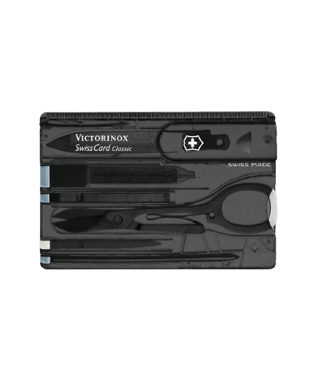 Black Transparent Coloured Victorinox Swiss Card Classic on white background 