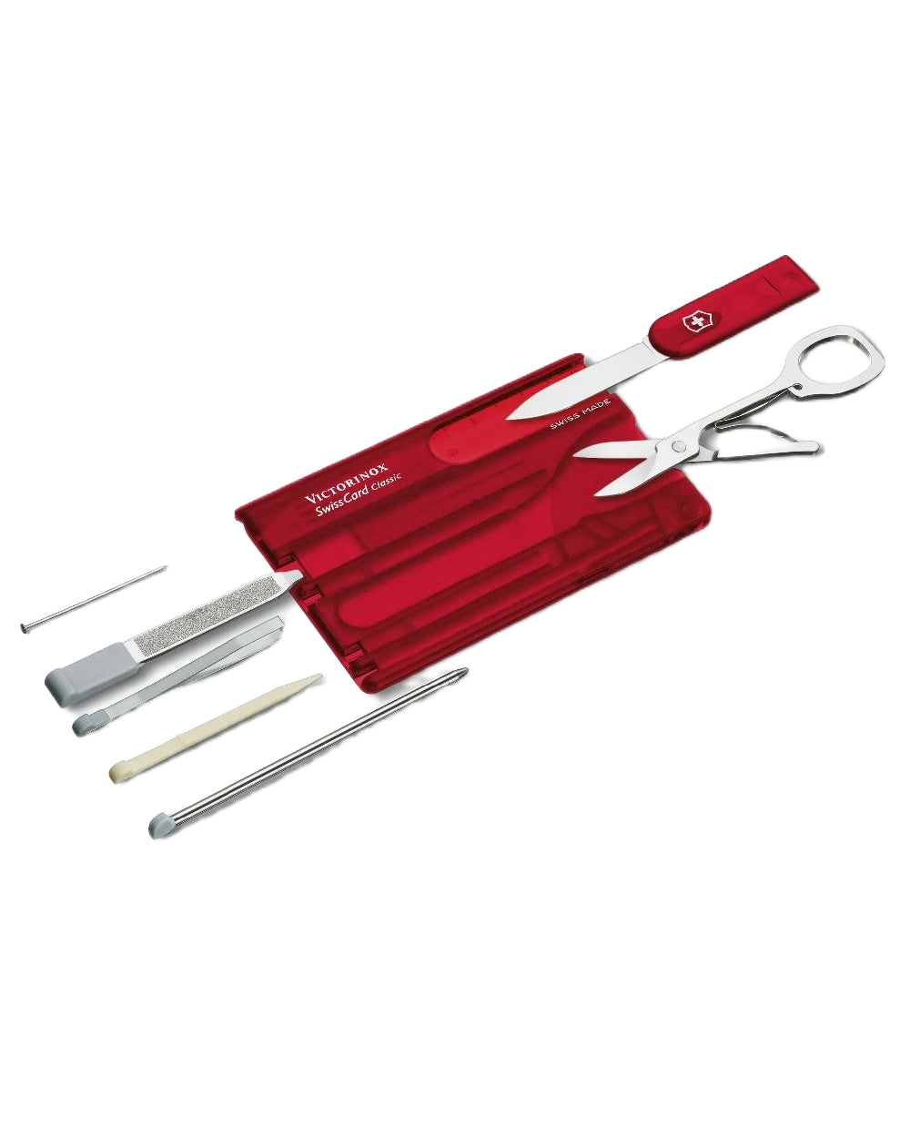 Red Transparent Coloured Victorinox Swiss Card Classic on white background 