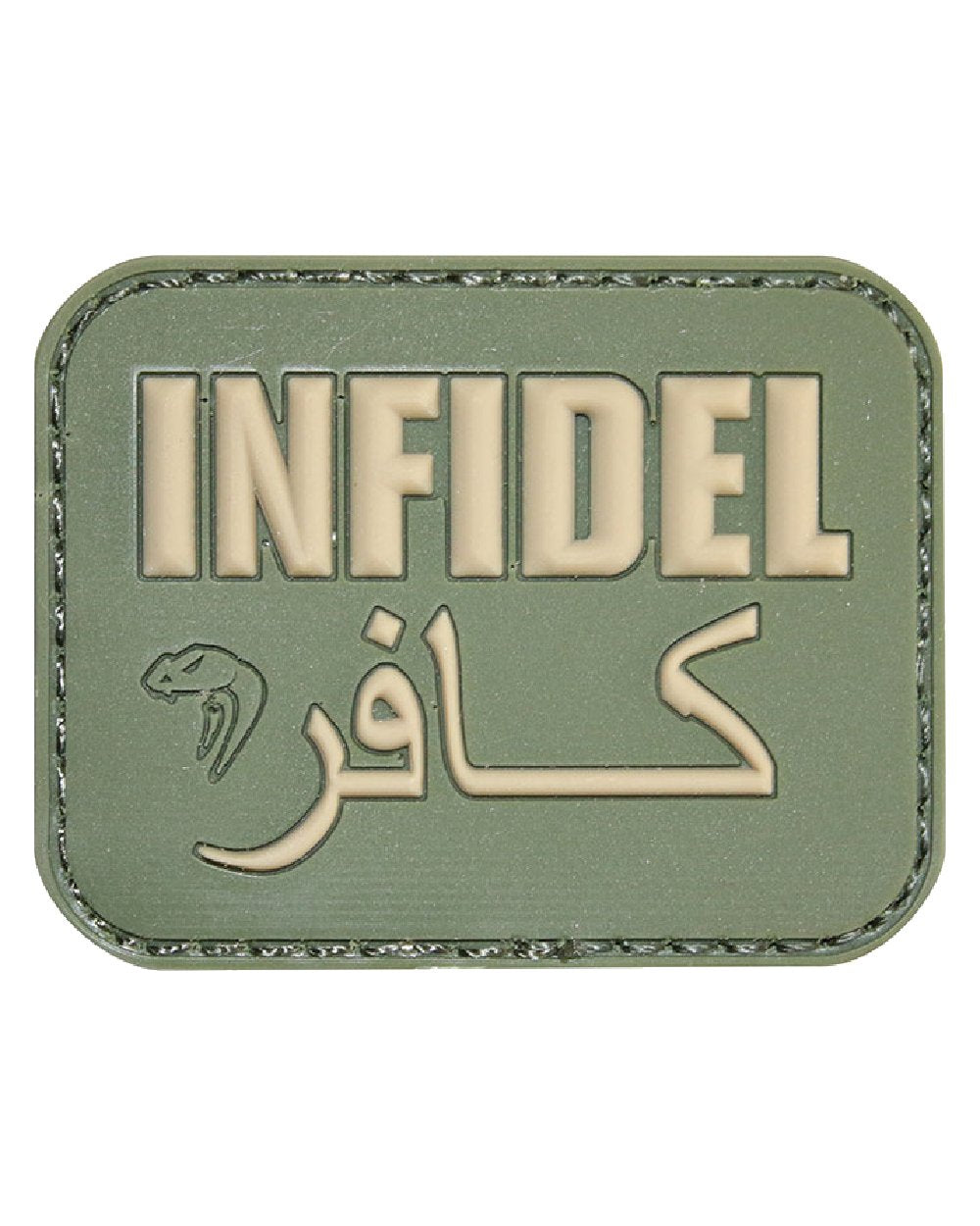 Green Coloured Viper Infidel Morale Rubber Patch on white background 