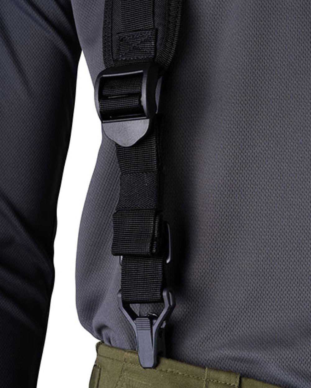 Black Coloured Viper Locking Harness on white background 