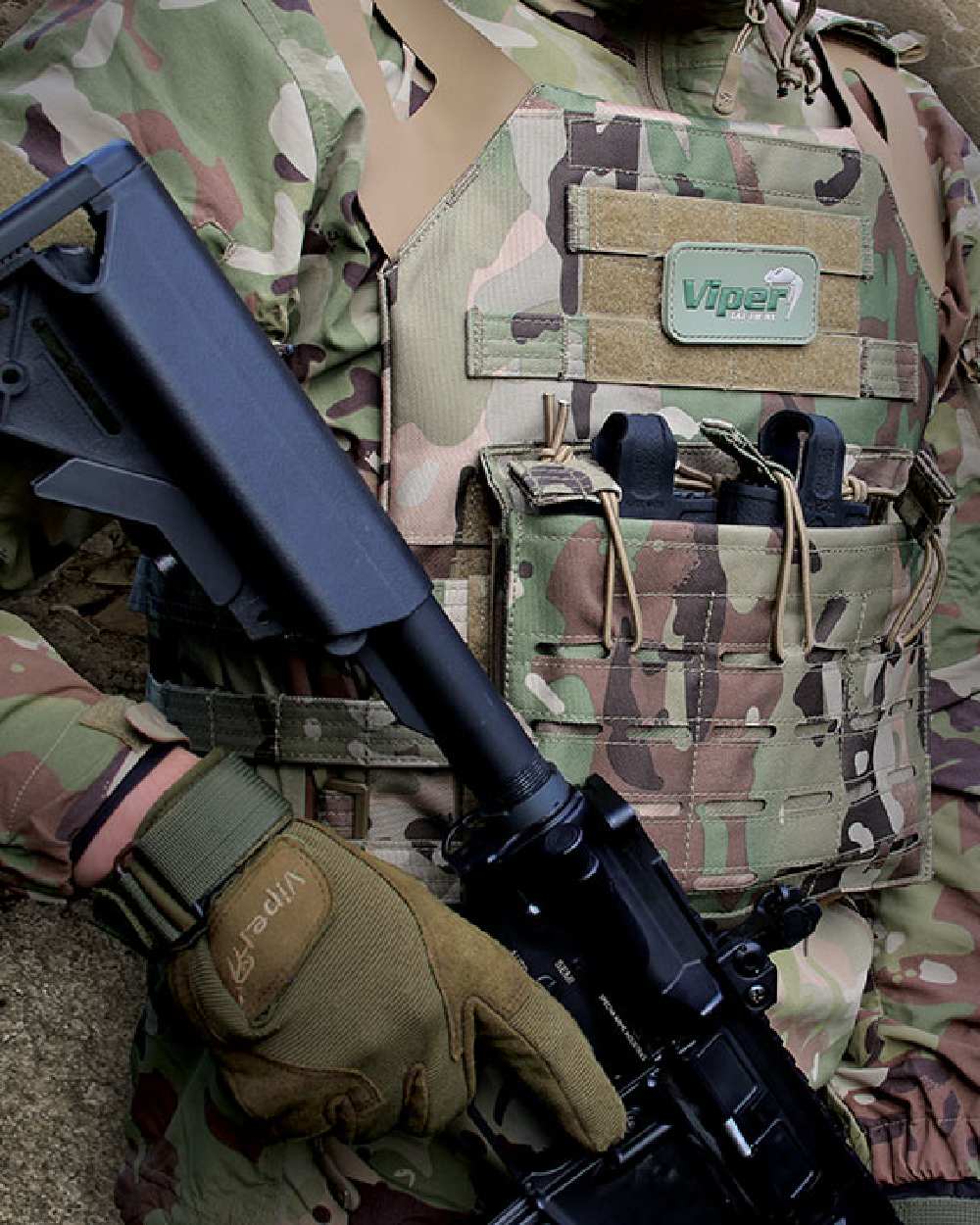 VCAM Coloured Viper Special Ops Plate Carrier on blurry background 