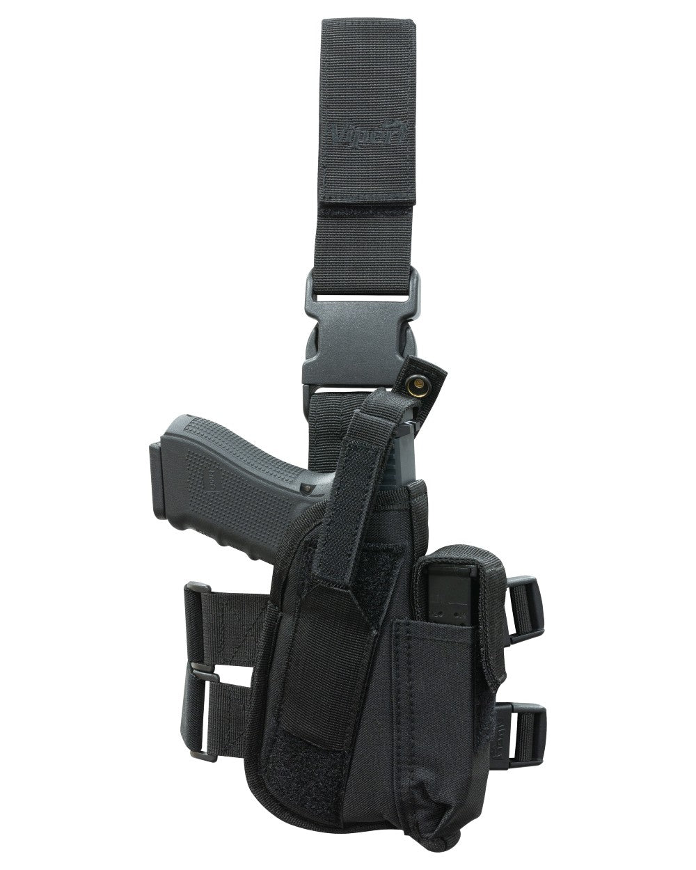 Black Coloured Viper Tactical Leg Holster on white background 