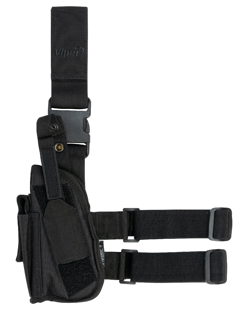 Black Coloured Viper Tactical Leg Holster Left Handed on white background 