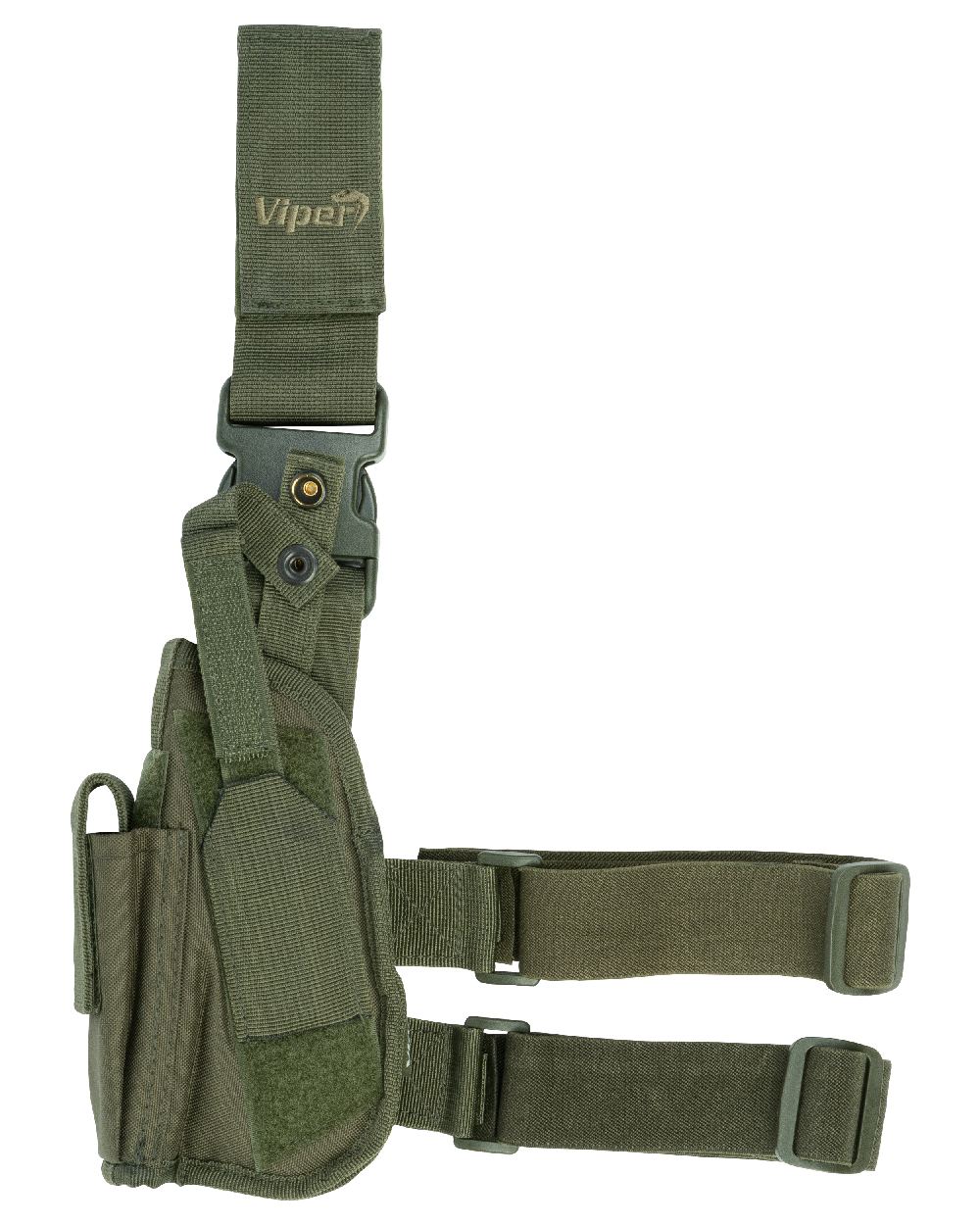 Green Coloured Viper Tactical Leg Holster Left Handed on white background 
