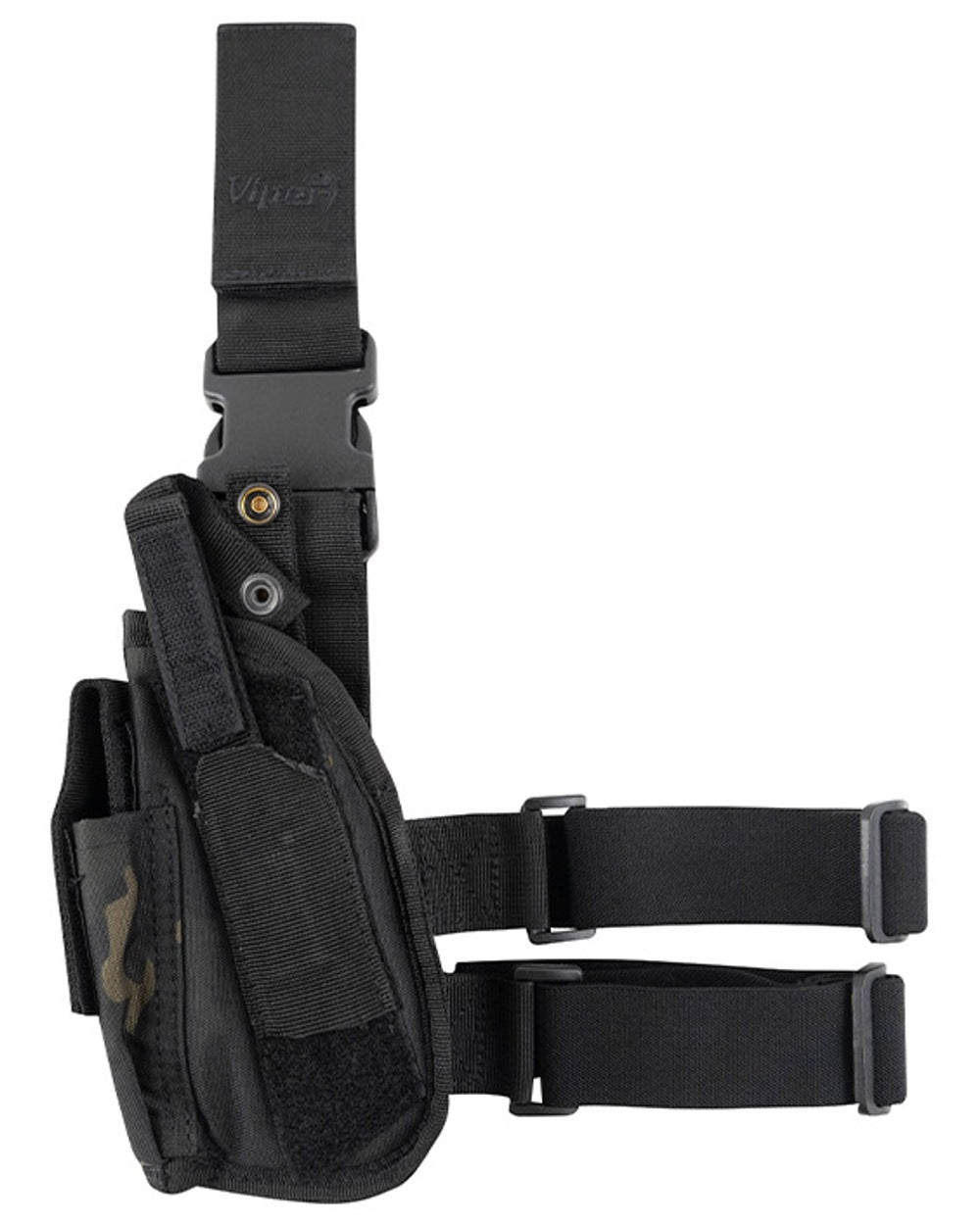 VCAM Black Coloured Viper Tactical Leg Holster Left Handed on white background 