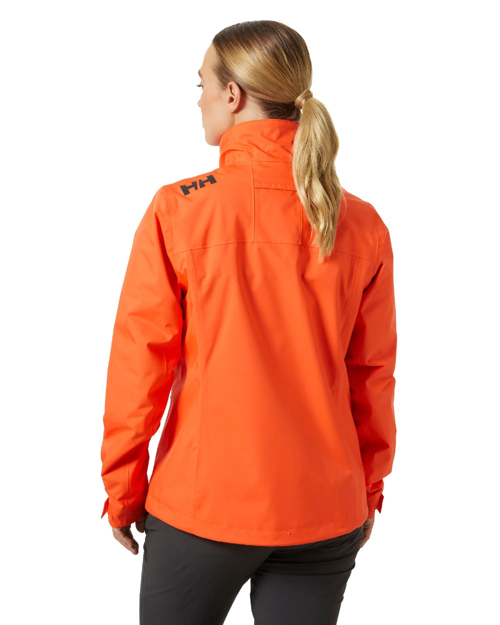 Flame coloured Helly Hansen Womens Crew Midlayer Sailing Jacket 2.0 on white background 