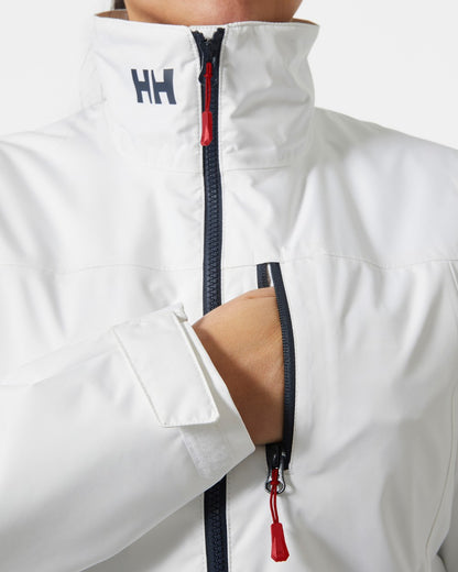 White coloured Helly Hansen Womens Crew Midlayer Sailing Jacket 2.0 on grey background 