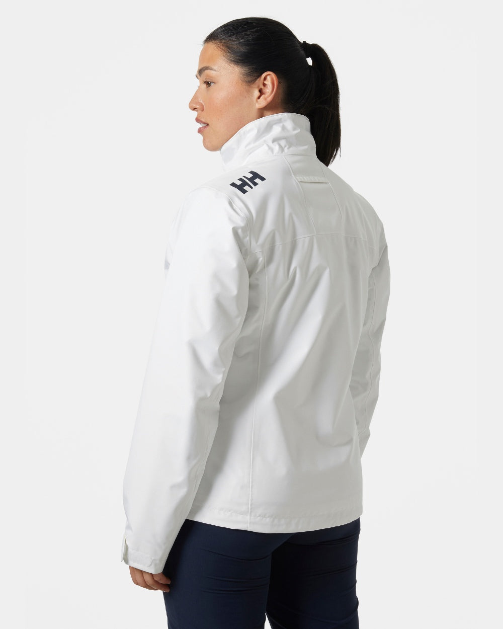 White coloured Helly Hansen Womens Crew Midlayer Sailing Jacket 2.0 on grey background 