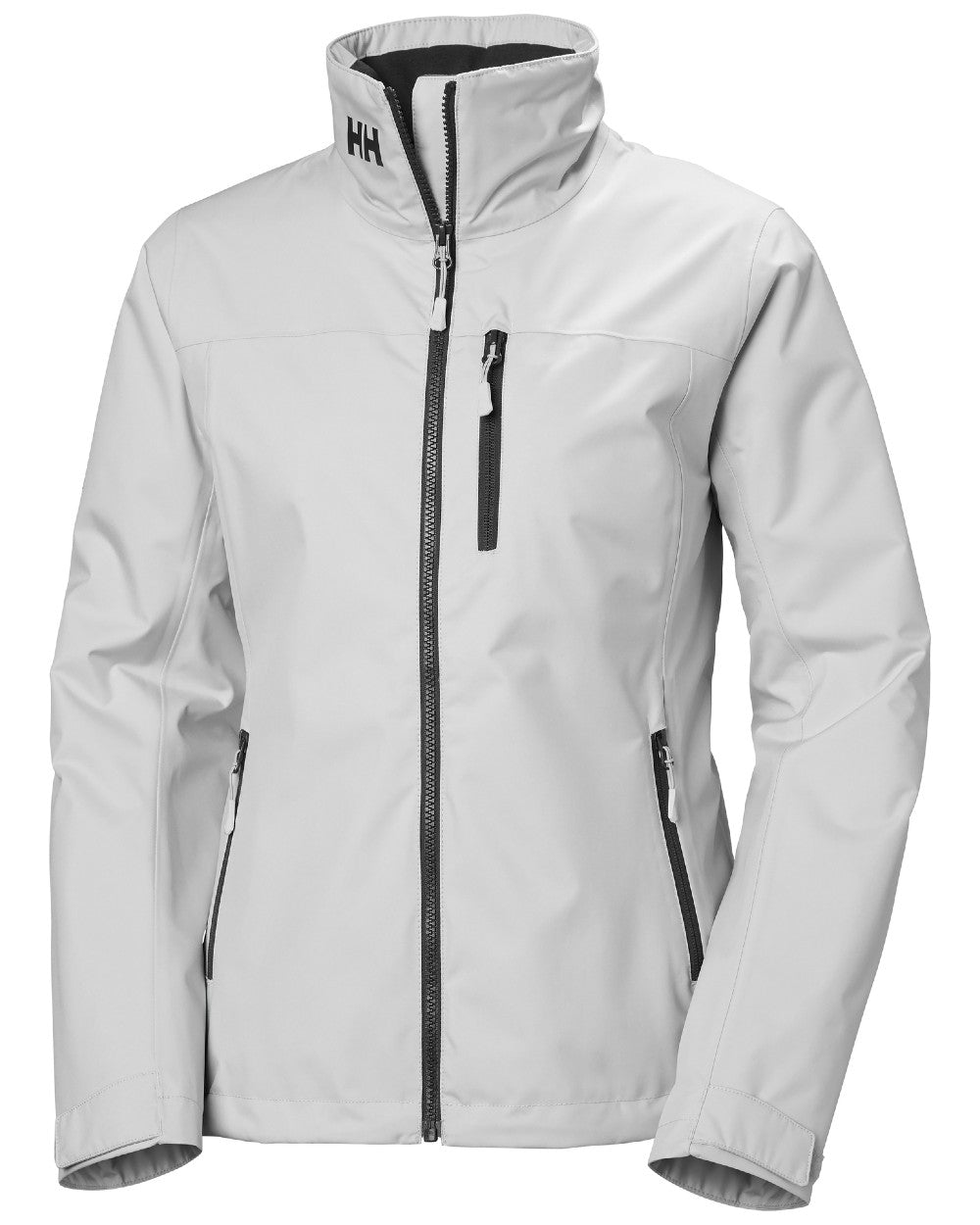 Grey Fog coloured Helly Hansen Womens Crew Midlayer Sailing Jacket 2.0 on white background 