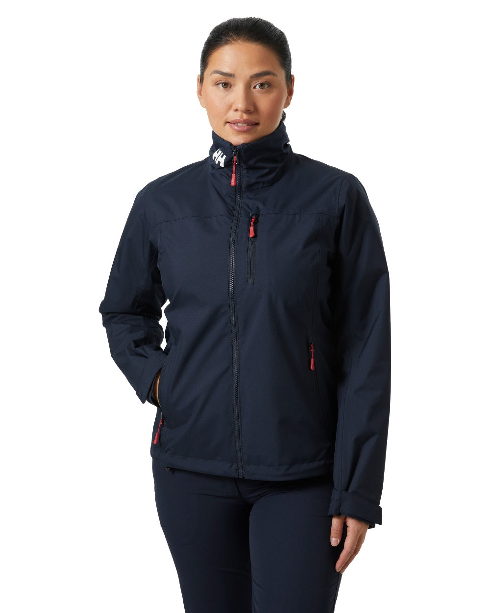 Navy coloured Helly Hansen Womens Crew Midlayer Sailing Jacket 2.0 on white background 