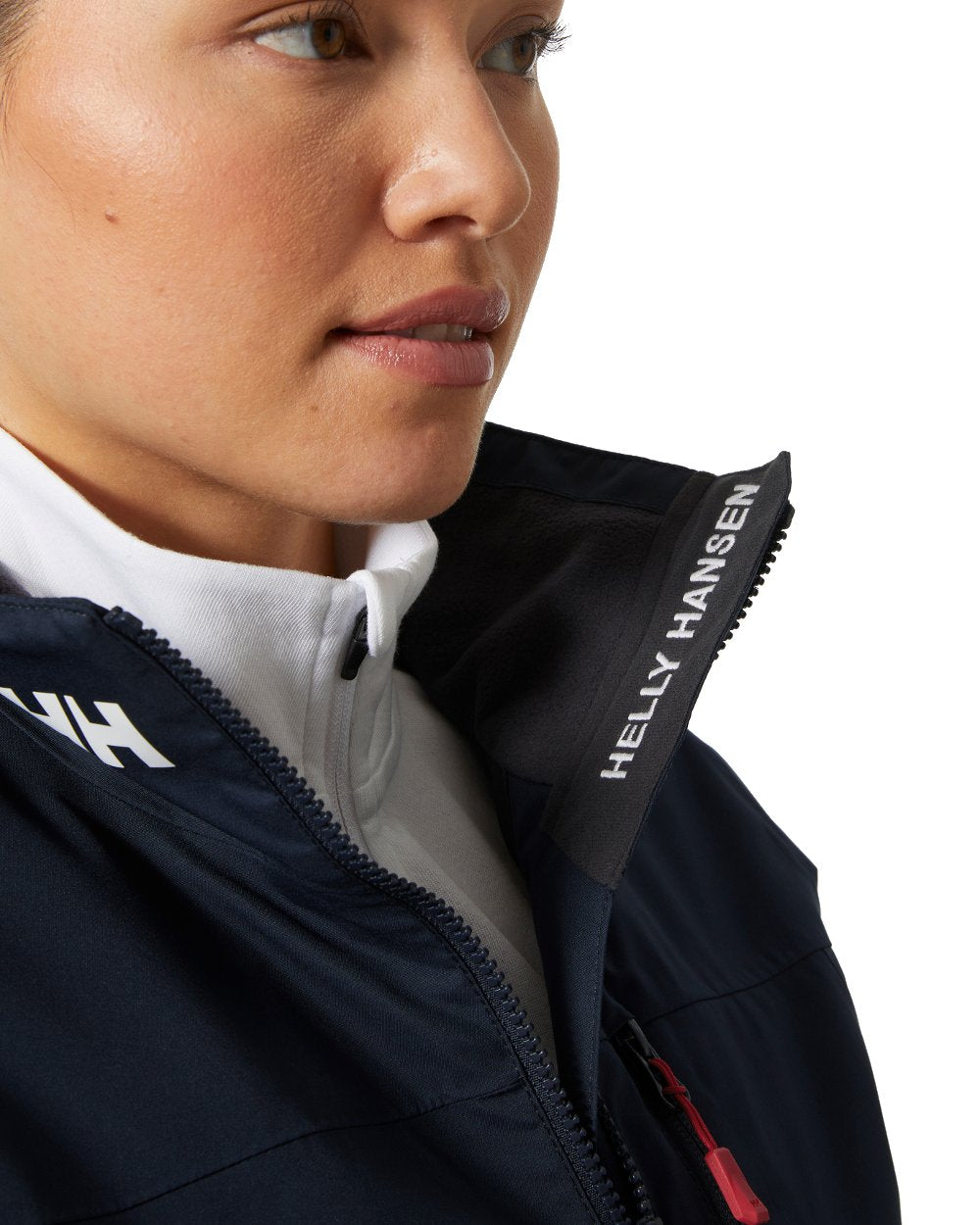 Navy coloured Helly Hansen Womens Crew Midlayer Sailing Jacket 2.0 on white background 