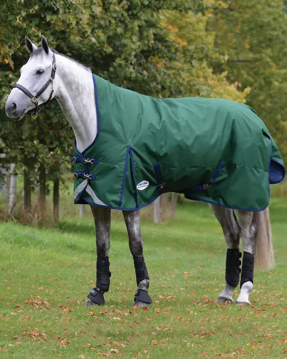 Hunter Navy coloured WeatherBeeta ComFiTec Plus Dynamic II High Neck Medium on green background 