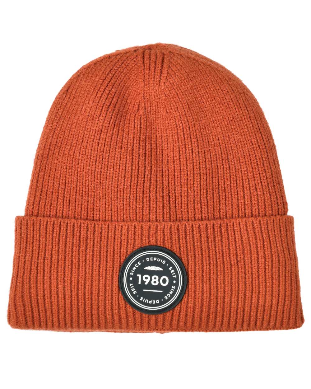 Redwood coloured WeatherBeeta Fleece Lined Beanie on white background 