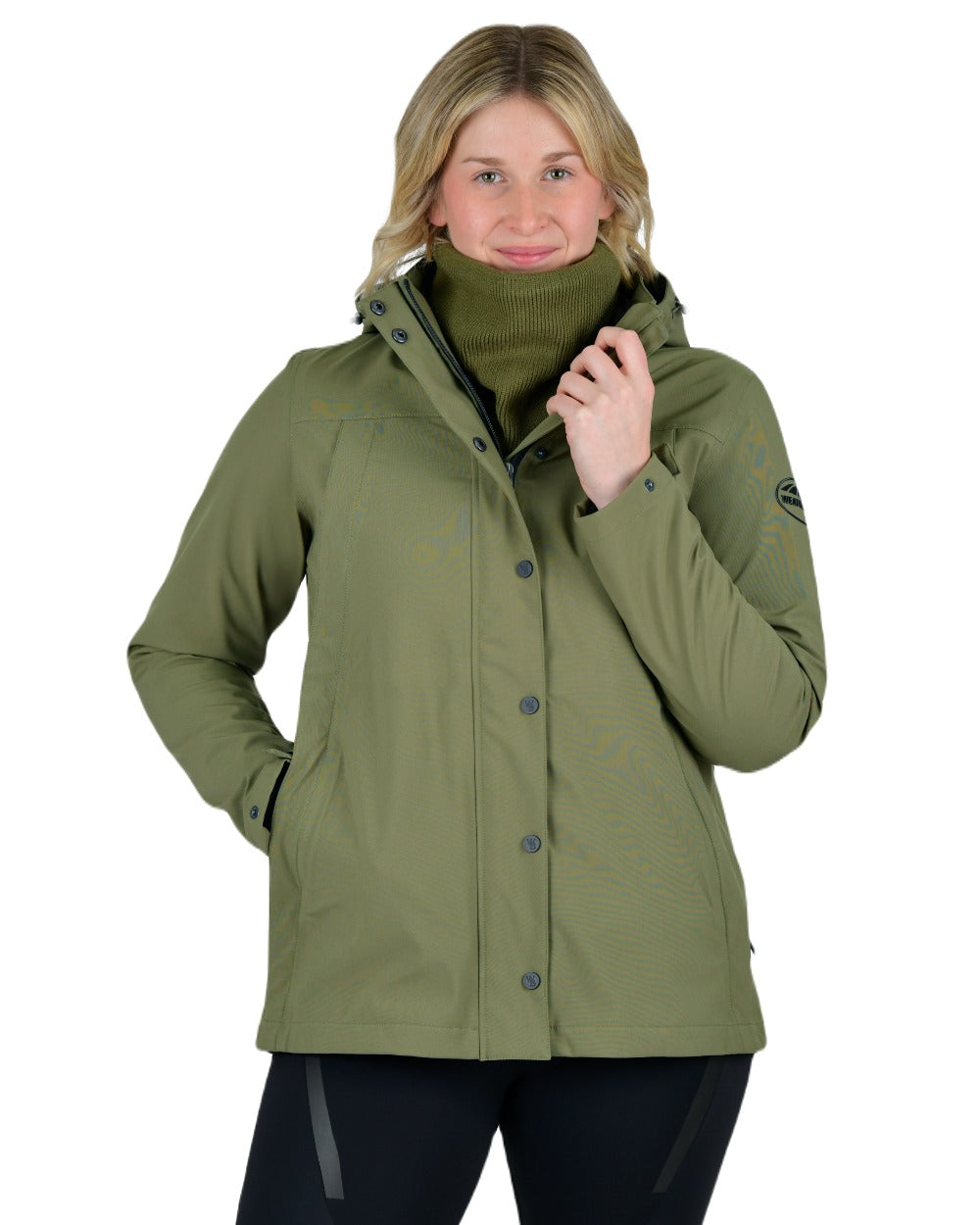 Olive Night coloured WeatherBeeta Fleece Lined Snood on white background 