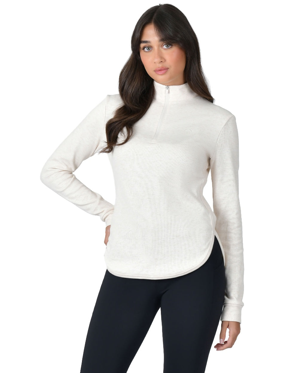 Light Cream Marle Coloured WeatherBeeta London Layer Long Sleeve Top On A White Background 