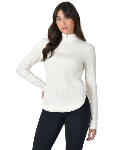 Light Cream Marle Coloured WeatherBeeta London Layer Long Sleeve Top On A White Background 