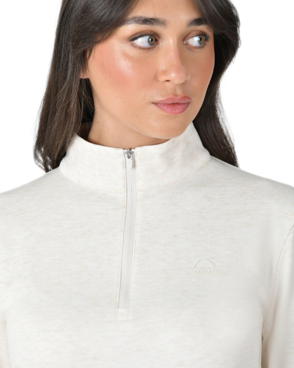 Light Cream Marle Coloured WeatherBeeta London Layer Long Sleeve Top On A White Background 