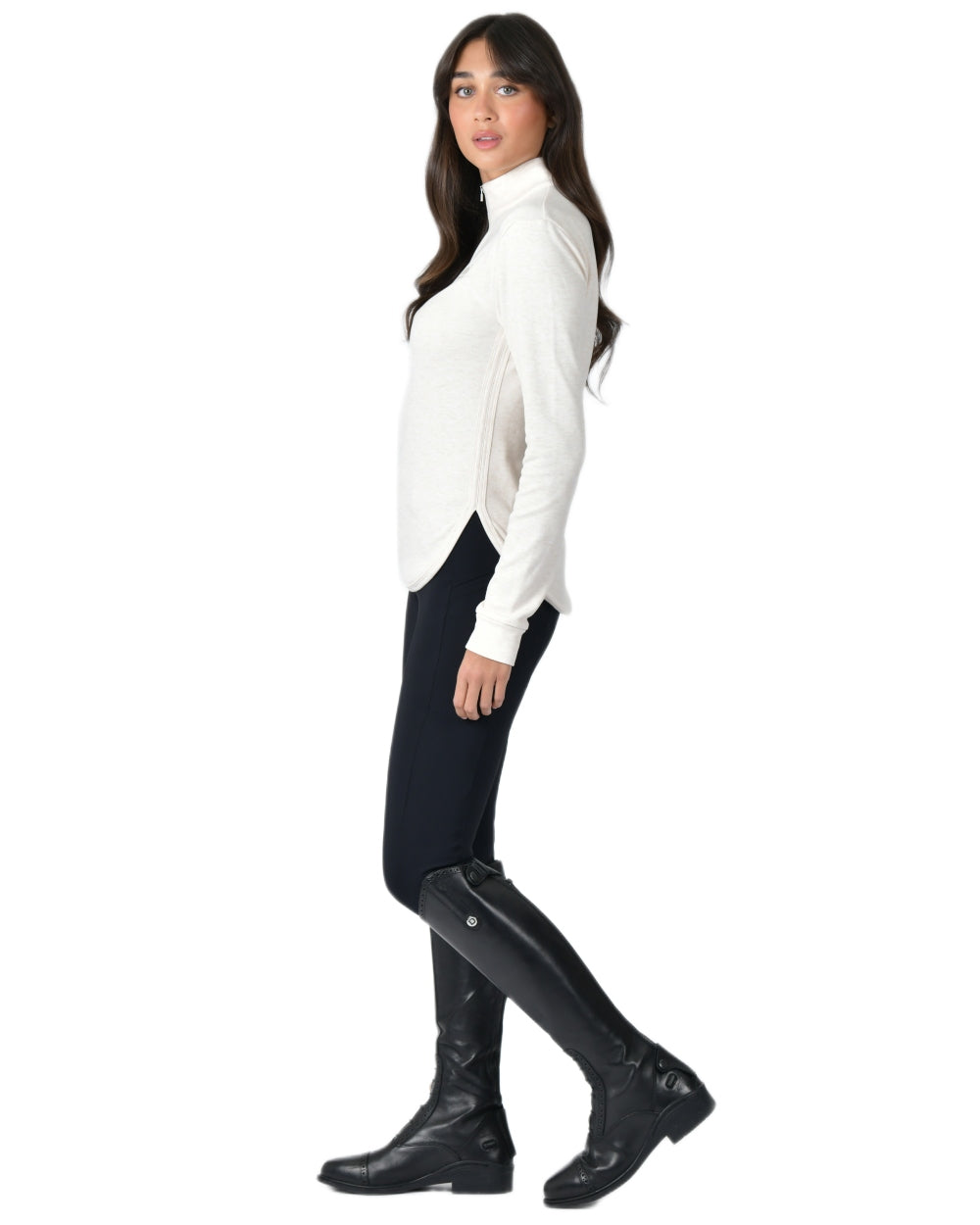 Light Cream Marle Coloured WeatherBeeta London Layer Long Sleeve Top On A White Background 