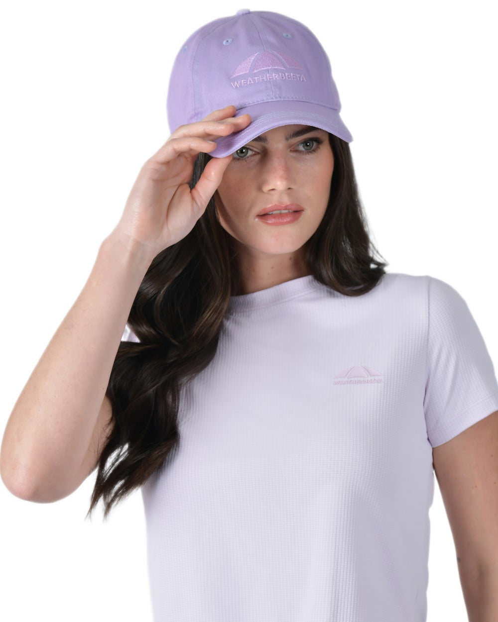 Lavender Mist coloured WeatherBeeta Performance Cotton Cap on white background 