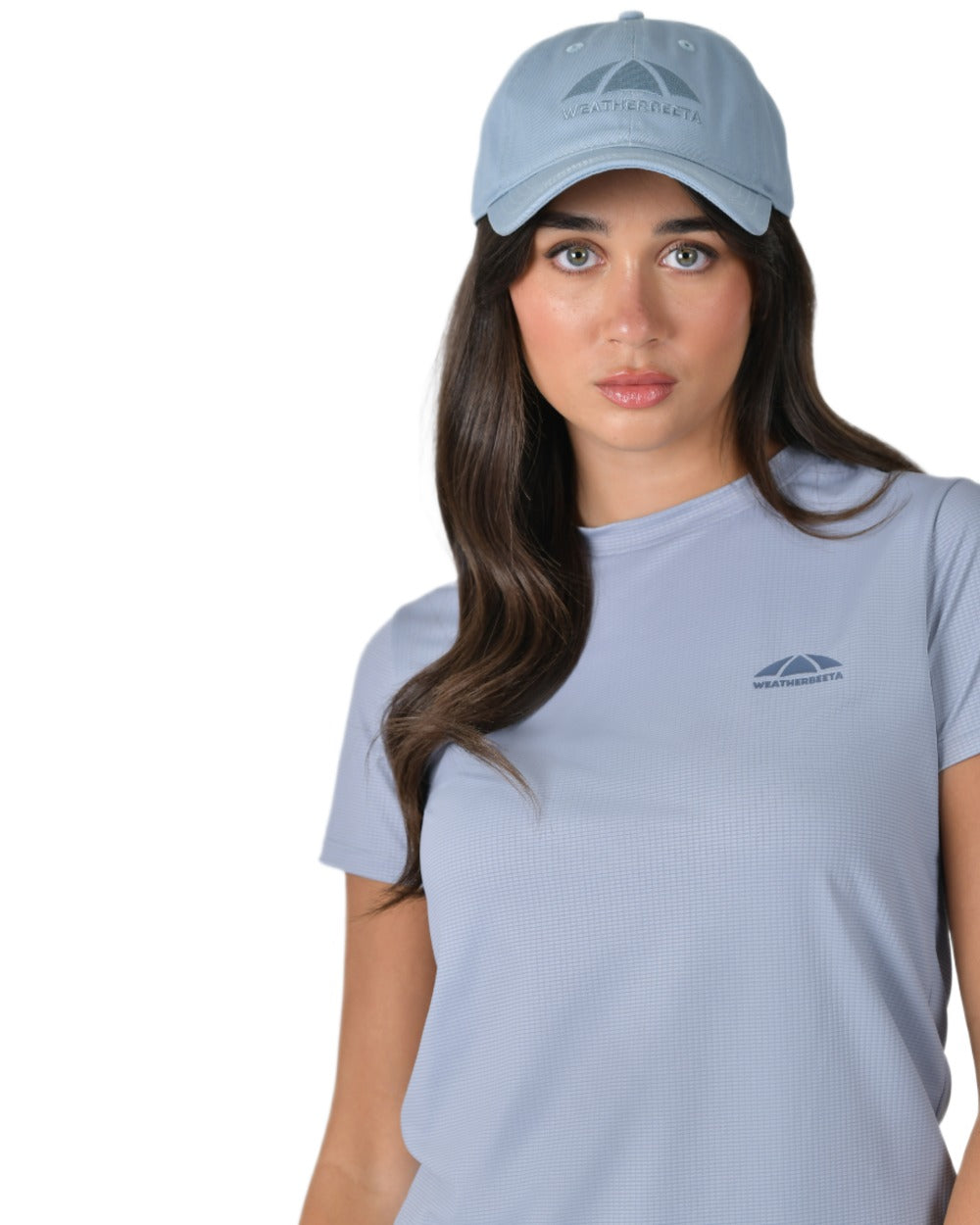 Mist Blue coloured WeatherBeeta Performance Cotton Cap on white background 