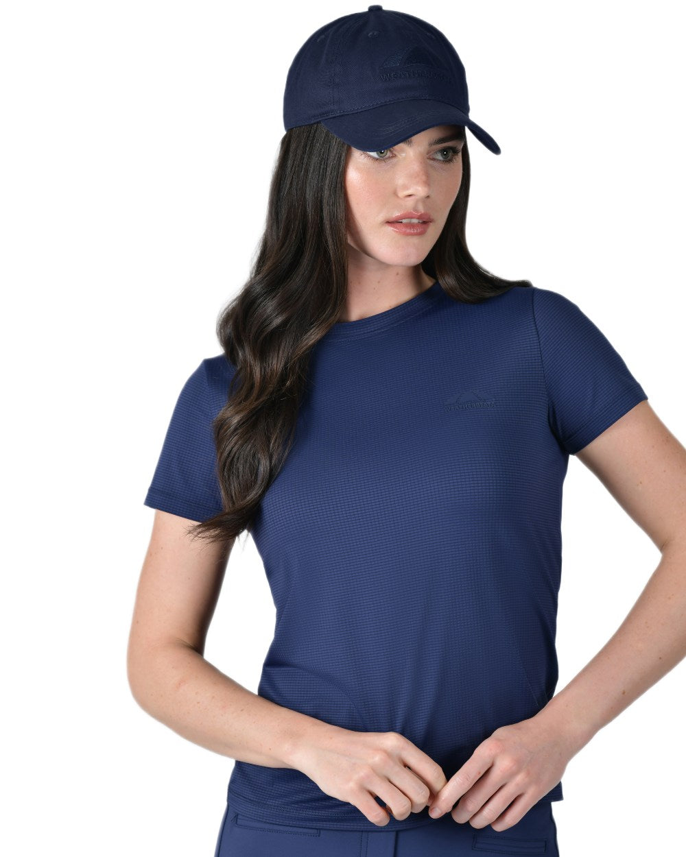 Navy coloured WeatherBeeta Performance Cotton Cap on white background 