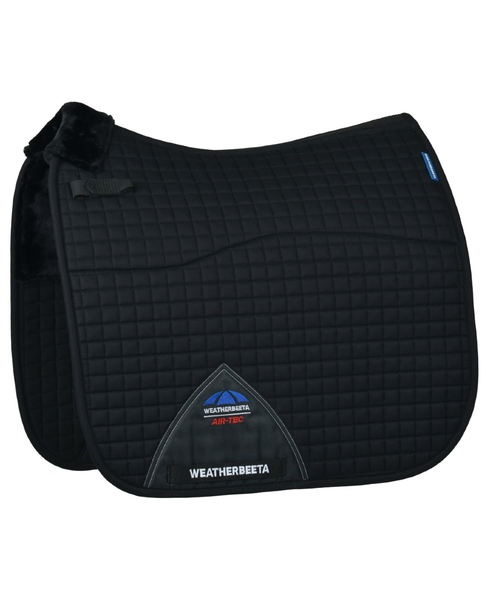 Black coloured WeatherBeeta Prime Air-Tec Comfy Fleece Dressage Saddle Pad on white background 