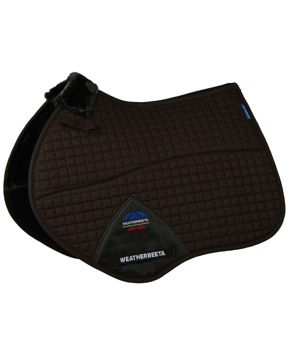 Brown coloured WeatherBeeta Prime Air-Tec Comfy Fleece Jump Shaped Saddle Pad on white background 