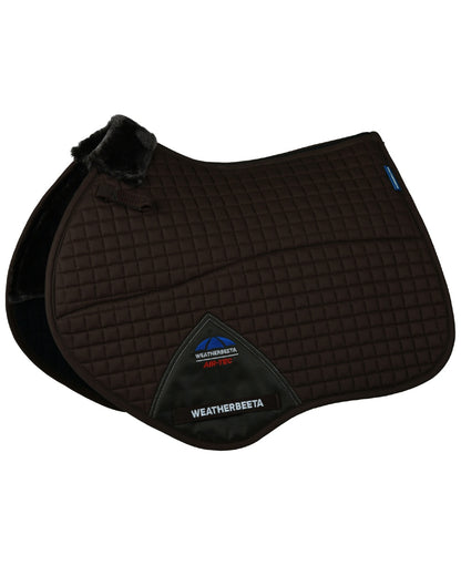 Brown coloured WeatherBeeta Prime Air-Tec Comfy Fleece Jump Shaped Saddle Pad on white background 