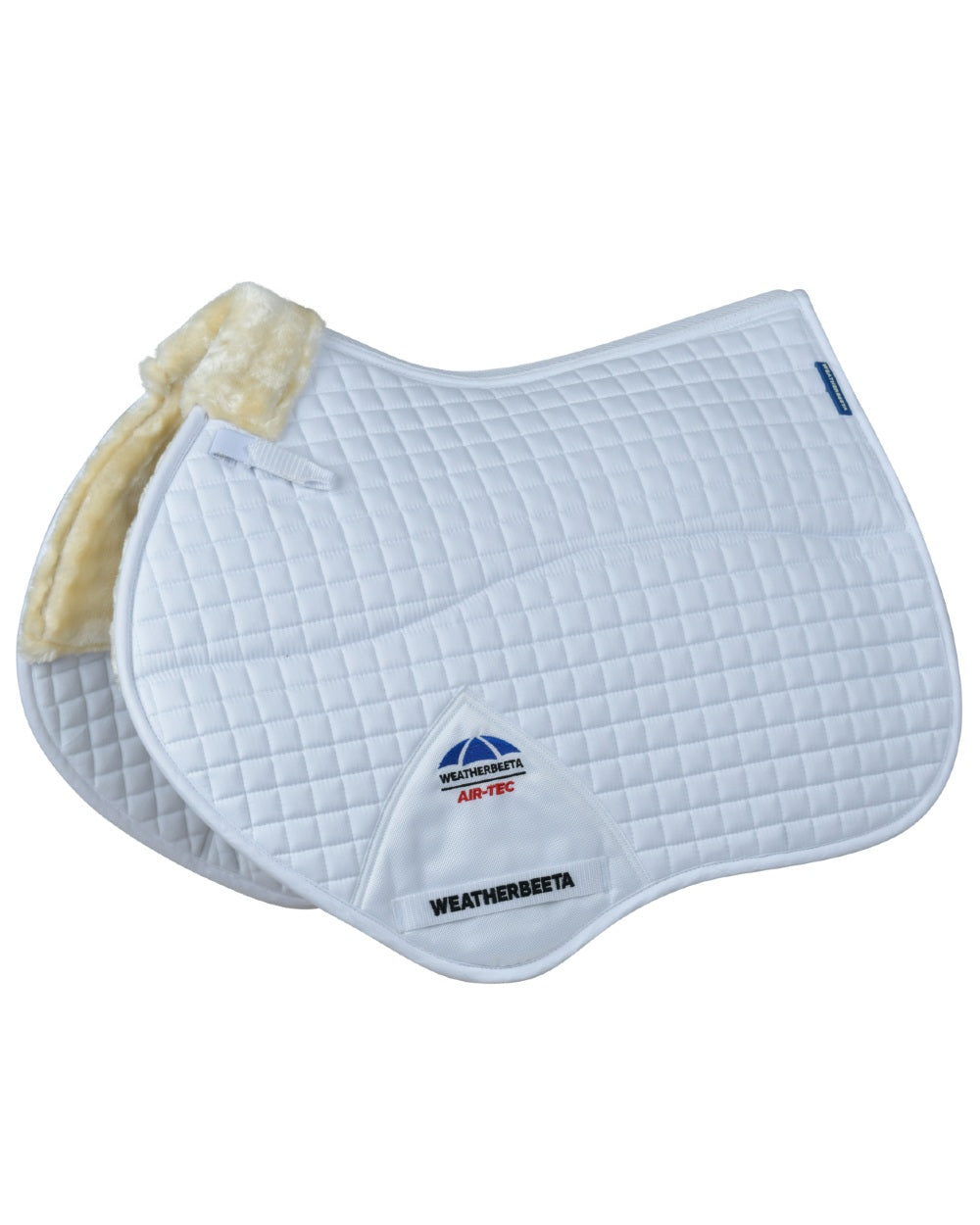 White coloured WeatherBeeta Prime Air-Tec Comfy Fleece Jump Shaped Saddle Pad on white background 