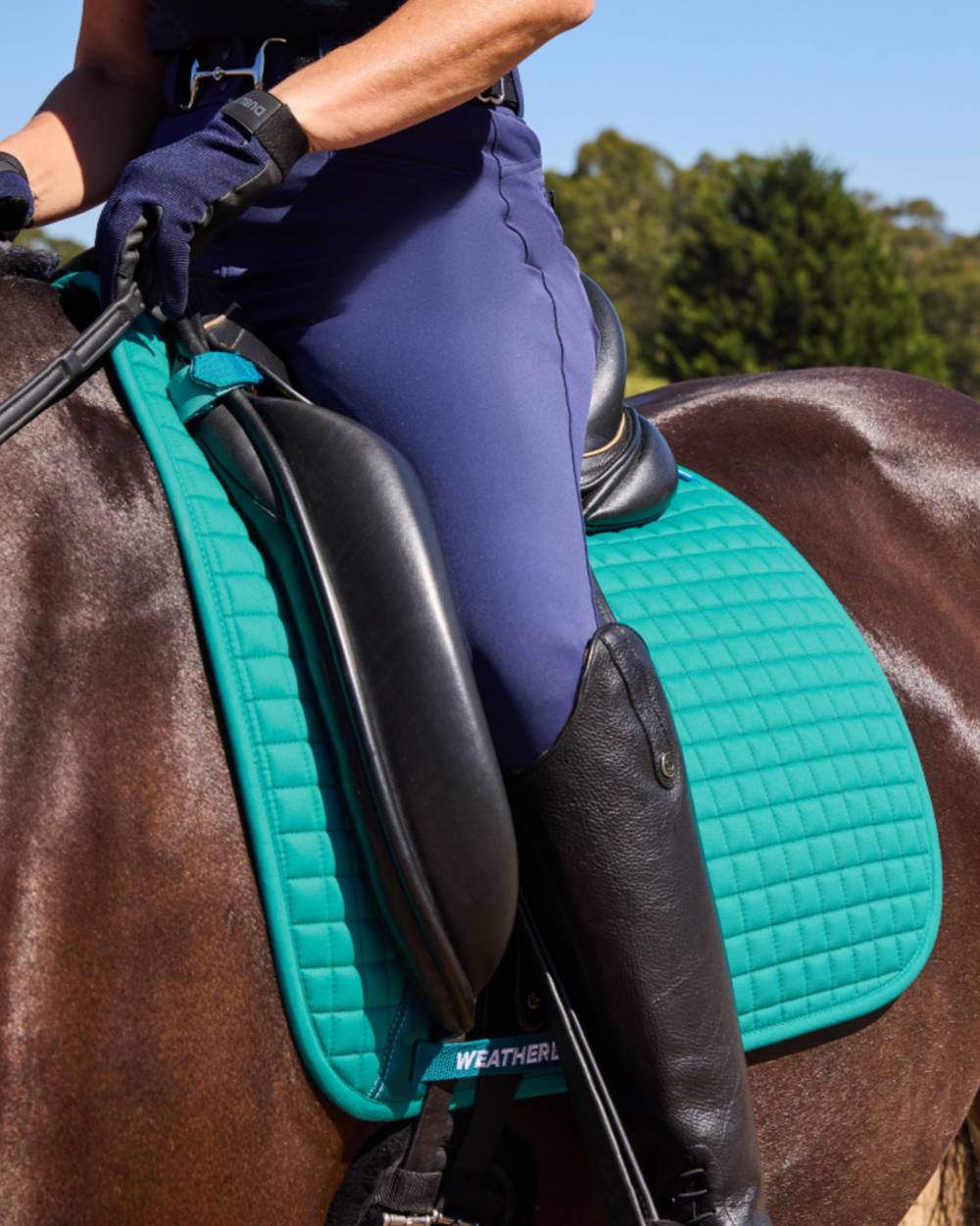 Dark Turquoise Coloured WeatherBeeta Prime Air-Tec Dressage Saddle Pad on horse background 