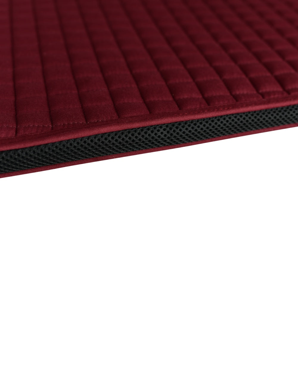 Burgundy Coloured WeatherBeeta Prime Air-Tec Jump Shaped Saddle Pad on white background 