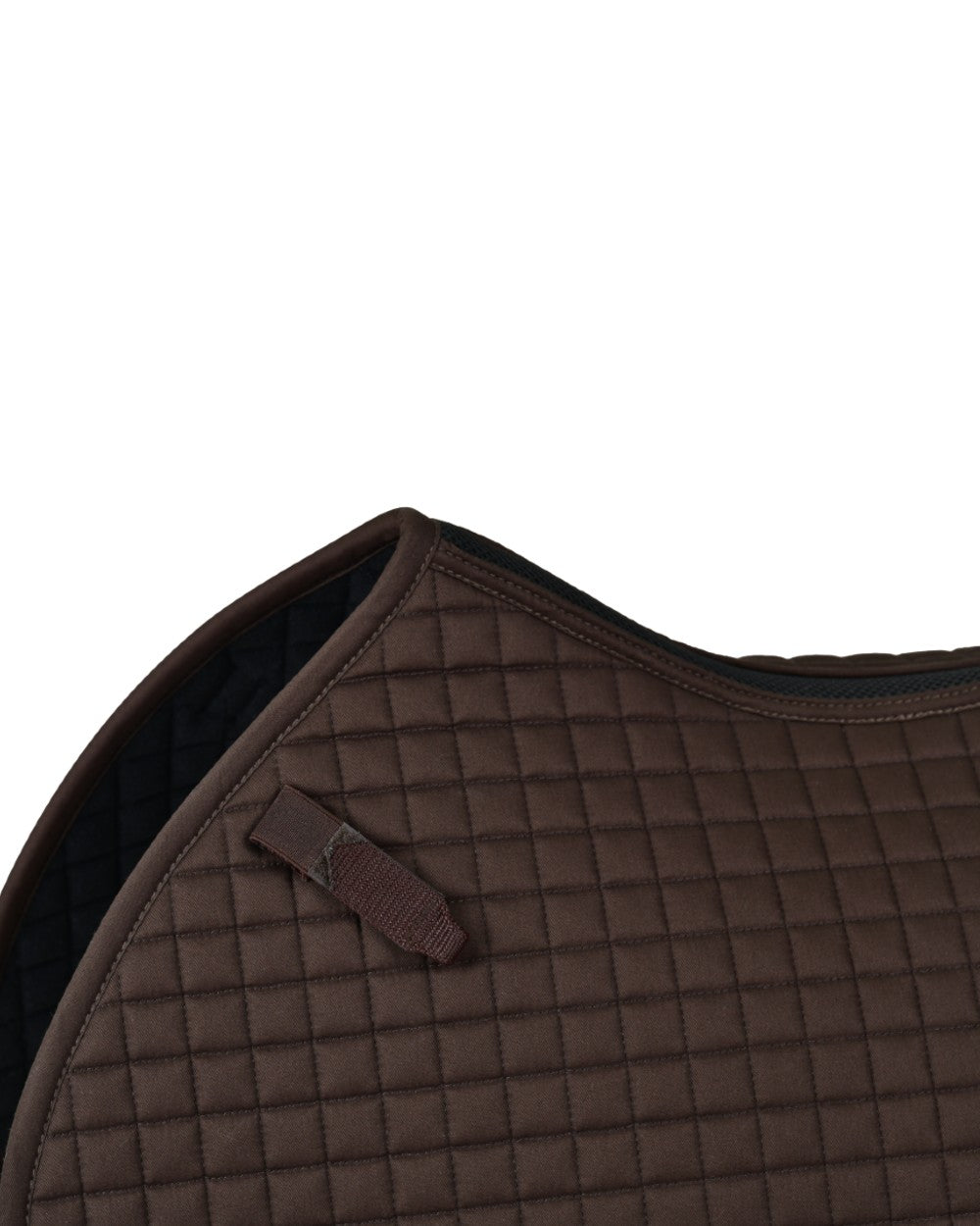 Chocolate Coloured WeatherBeeta Prime Air-Tec Jump Shaped Saddle Pad on white background 