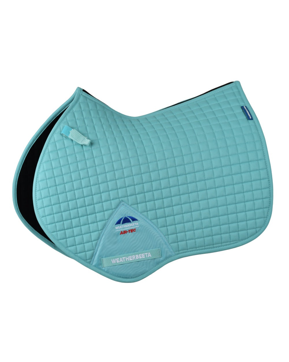 Light Aqua Coloured WeatherBeeta Prime Air-Tec Jump Shaped Saddle Pad on white background 