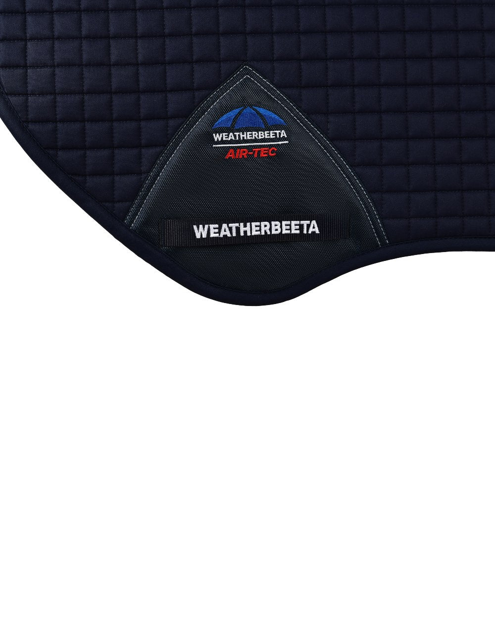 Navy Coloured WeatherBeeta Prime Air-Tec Jump Shaped Saddle Pad on white background 