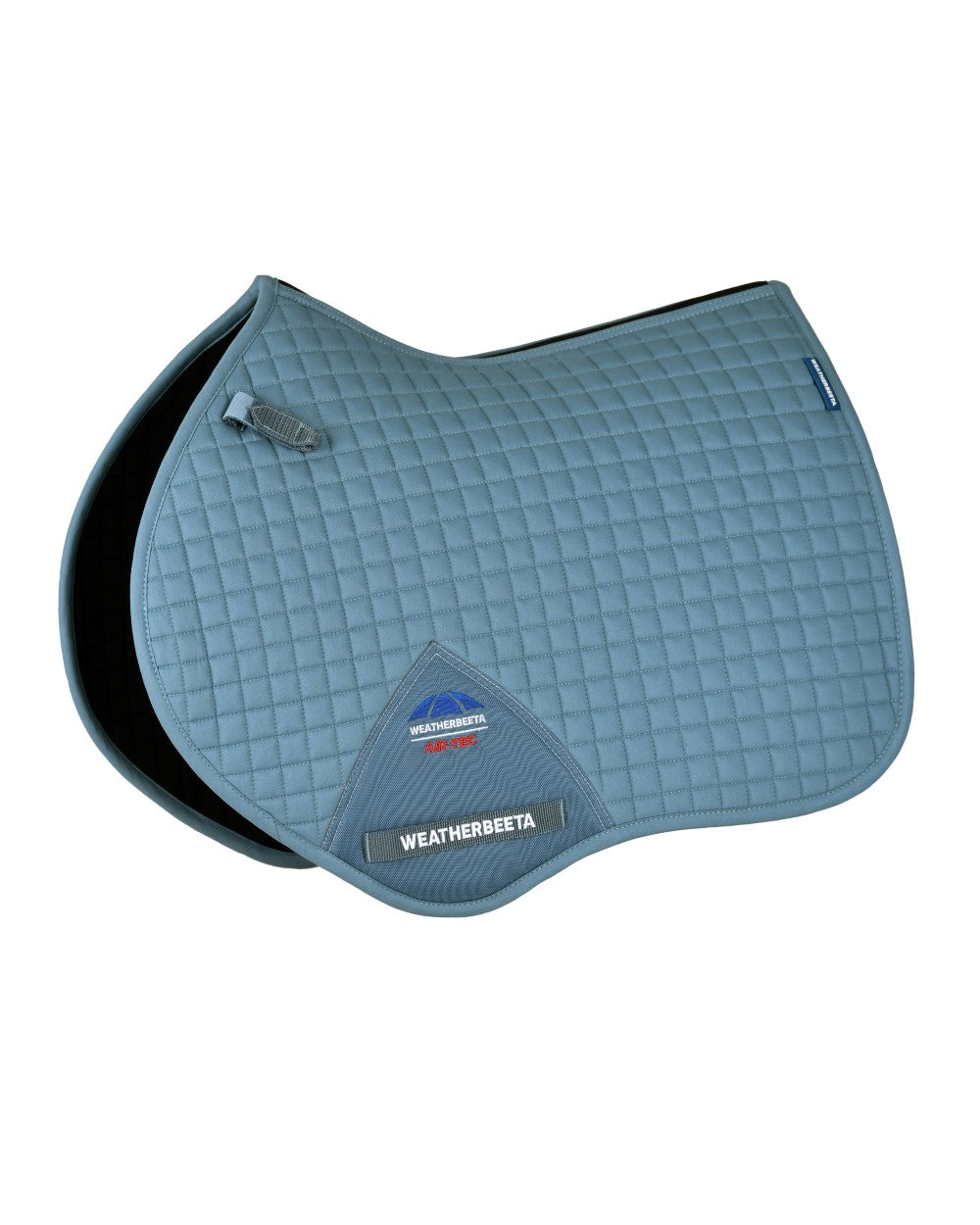 Washed Denim Coloured WeatherBeeta Prime Air-Tec Jump Shaped Saddle Pad on white background 