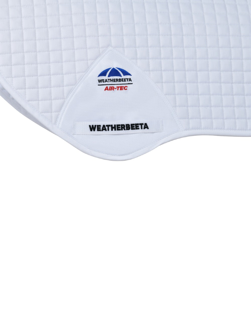 White Coloured WeatherBeeta Prime Air-Tec Jump Shaped Saddle Pad on white background 